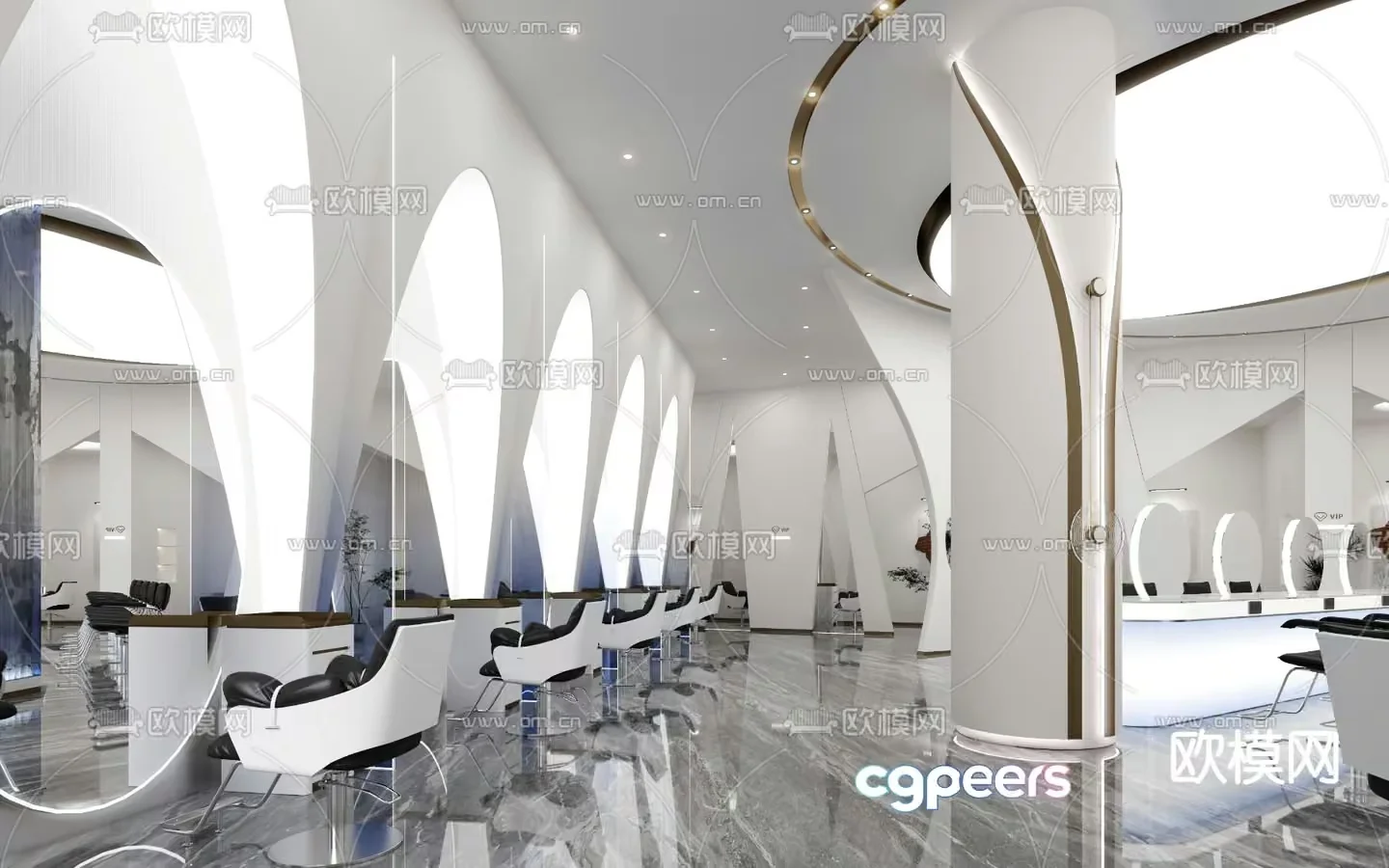 Modern Salon Interior 3D Model – 1926 – VRAY Render