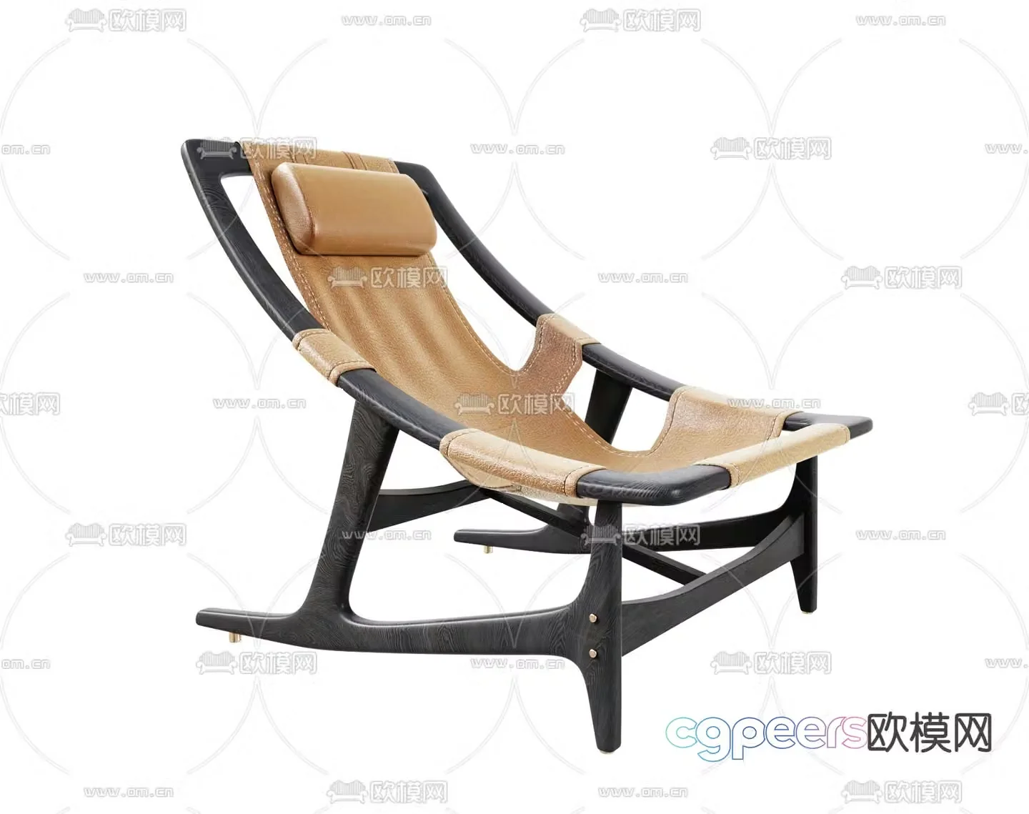 Pertica modern black solid wood lounge chair 3d model