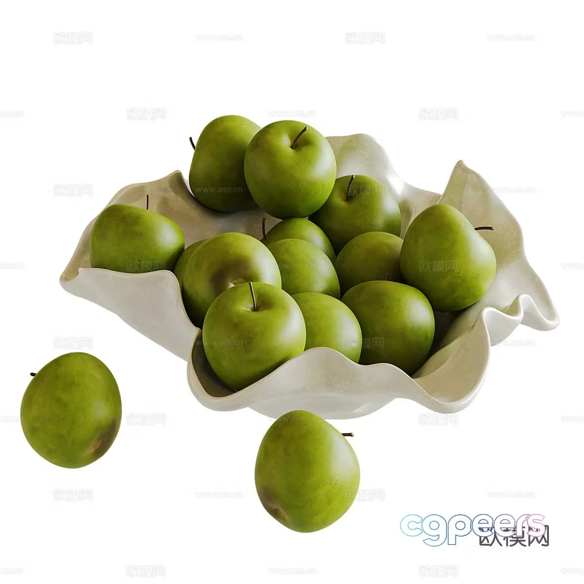Green apple fruit tray 3d model