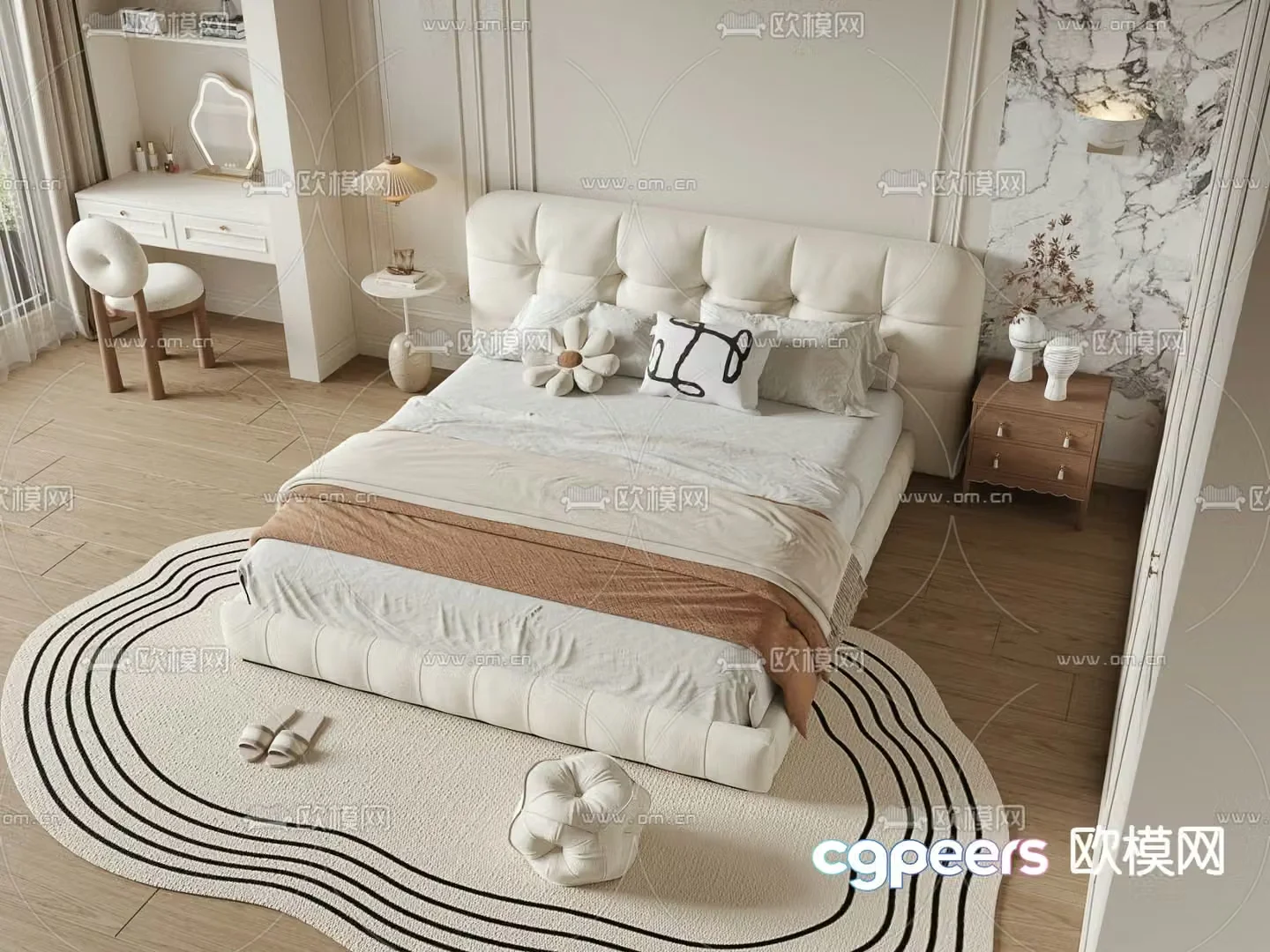 French double bed 3d model