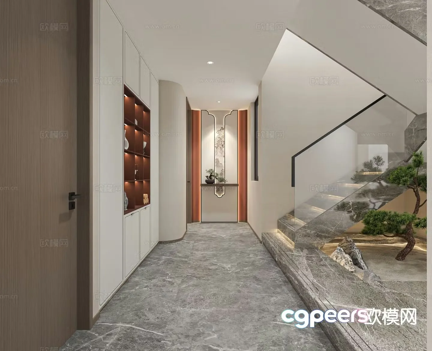 New Chinese style entrance aisle stairwell 3D model