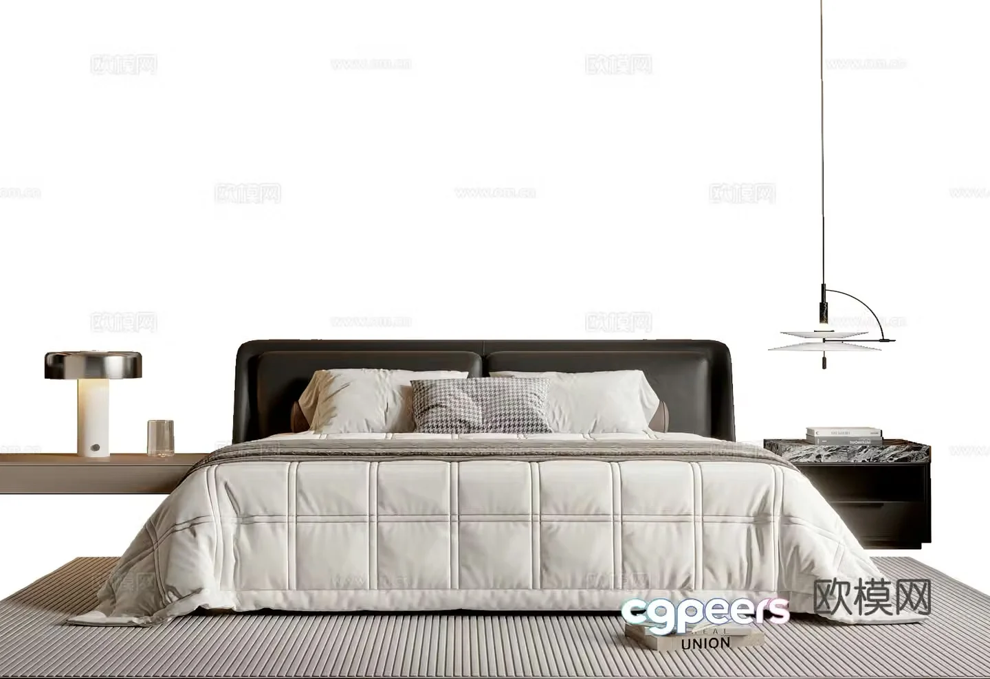 Modern simple double bed fabric bed double bed chandelier table lamp 3d model