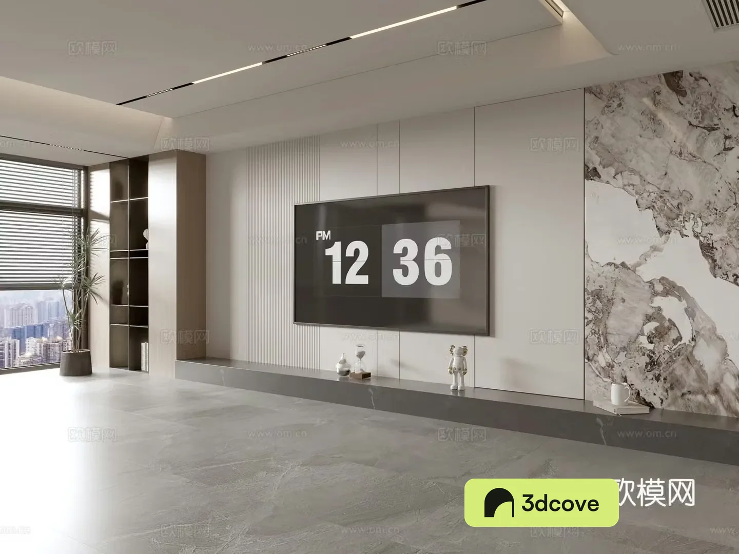 Modern Italian living room light luxury TV background wall full wall TV cabinet marble background wall