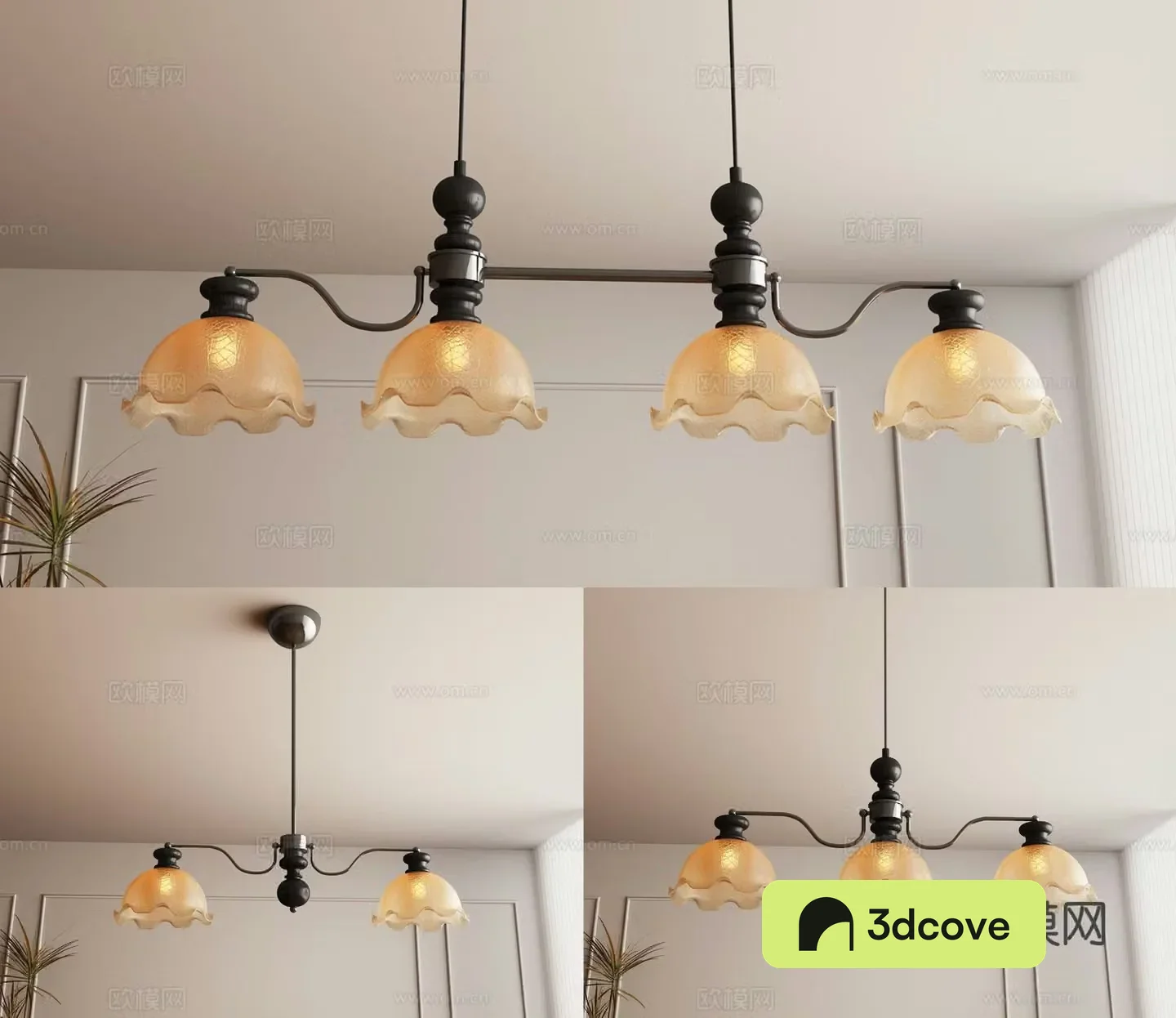 American style glazed multi-head chandelier