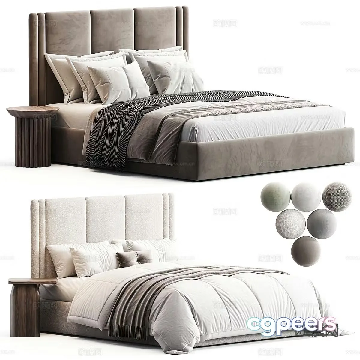 New Chinese style light luxury fabric double bed 3D model