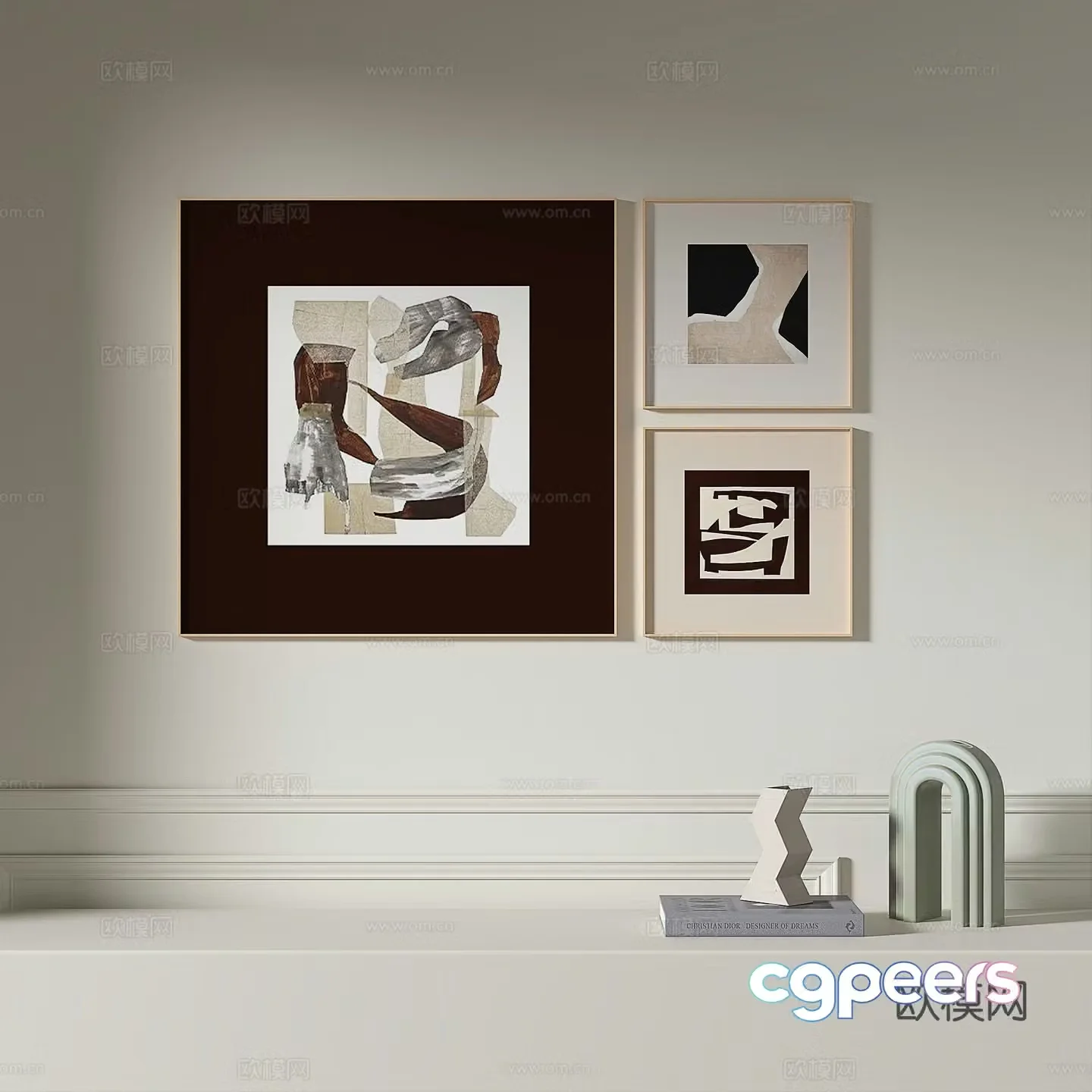 Modern retro medieval simple abstract light luxury decorative painting 3d model