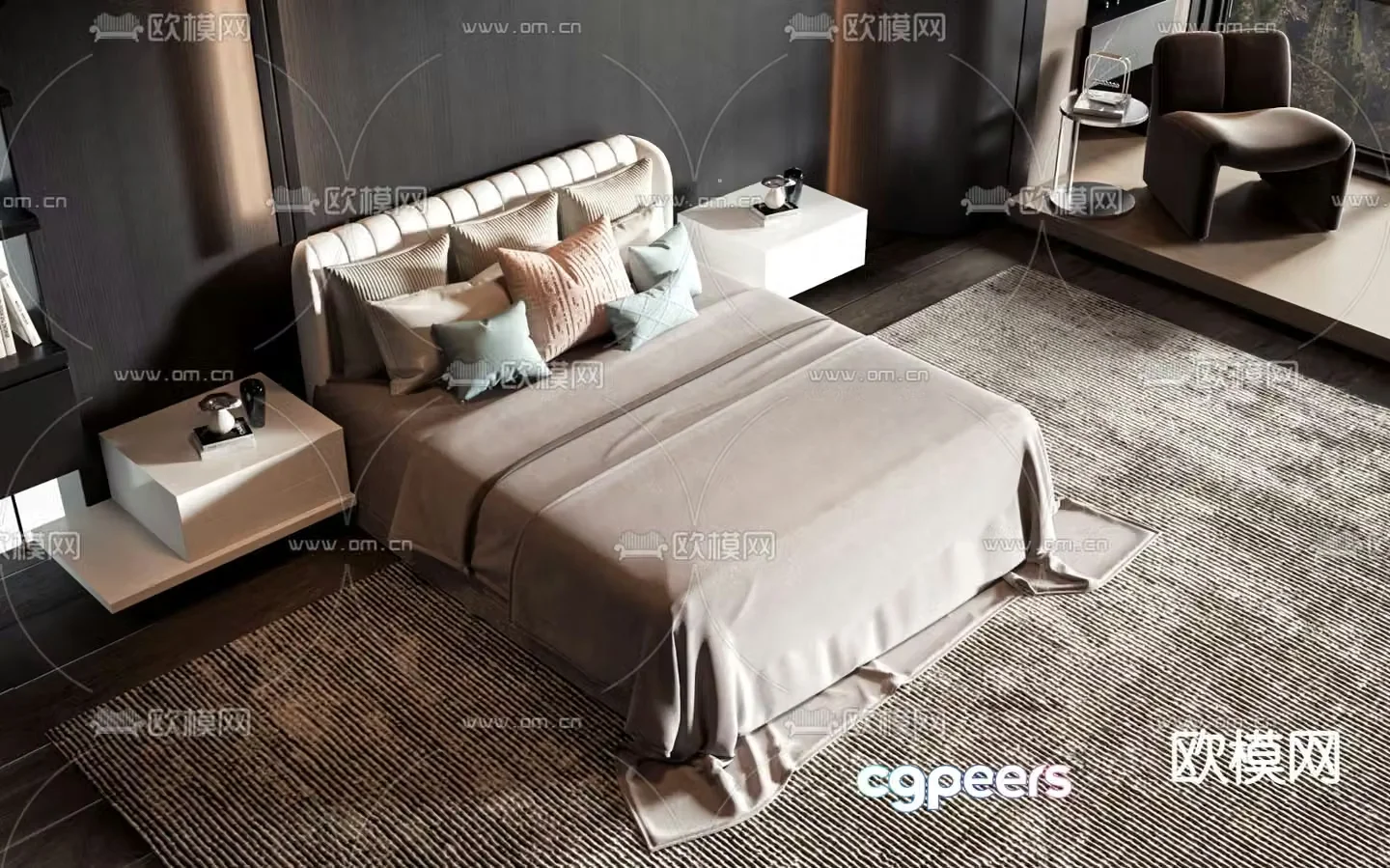 Modern double bed 3d model