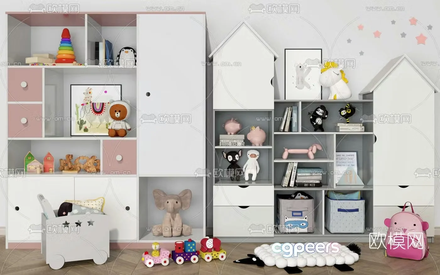 Modern children’s bookcase decorative cabinet 3d model