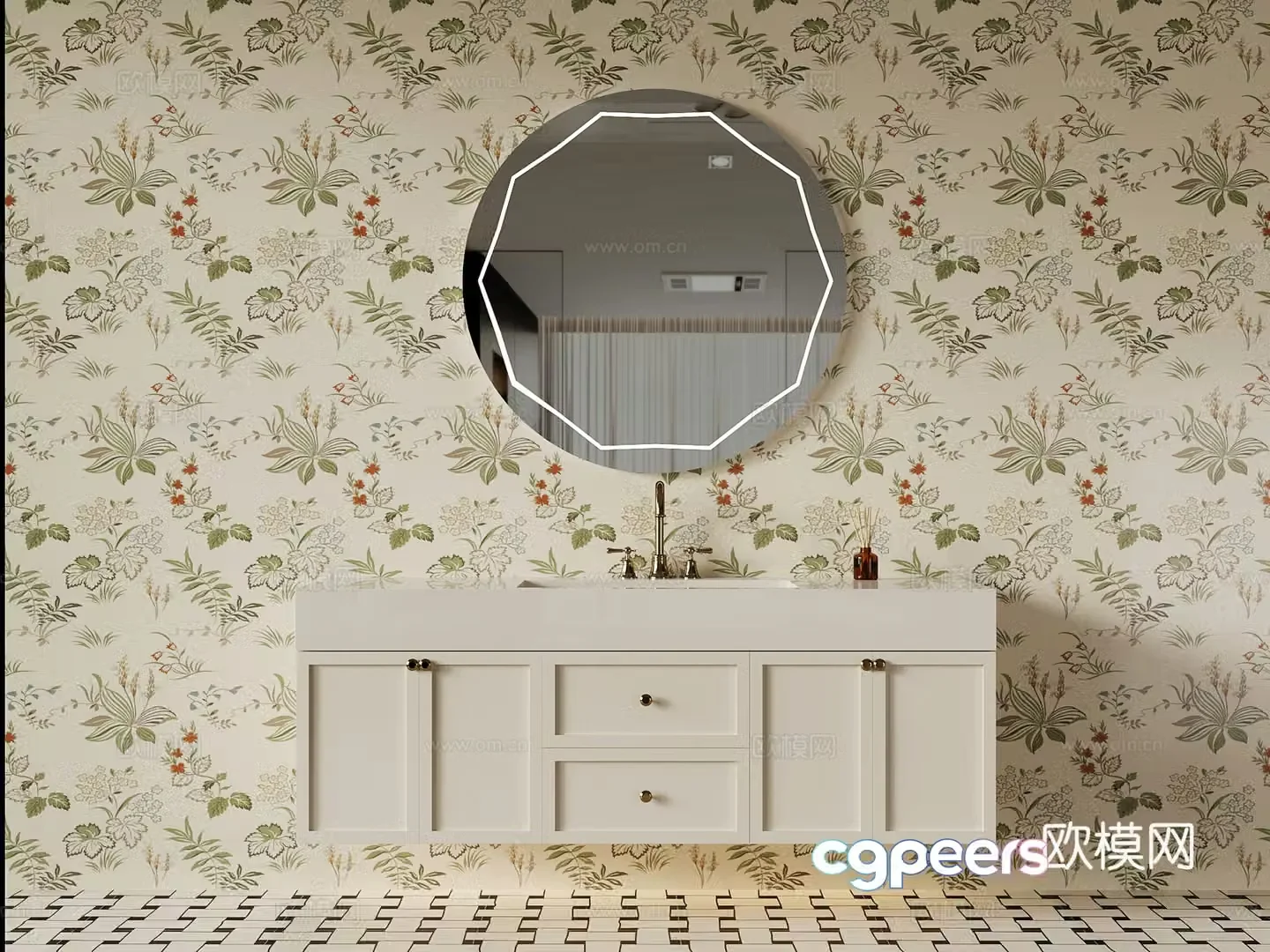 Bathroom cabinet French creamy bathroom cabinet bathroom cabinet sink 3d model