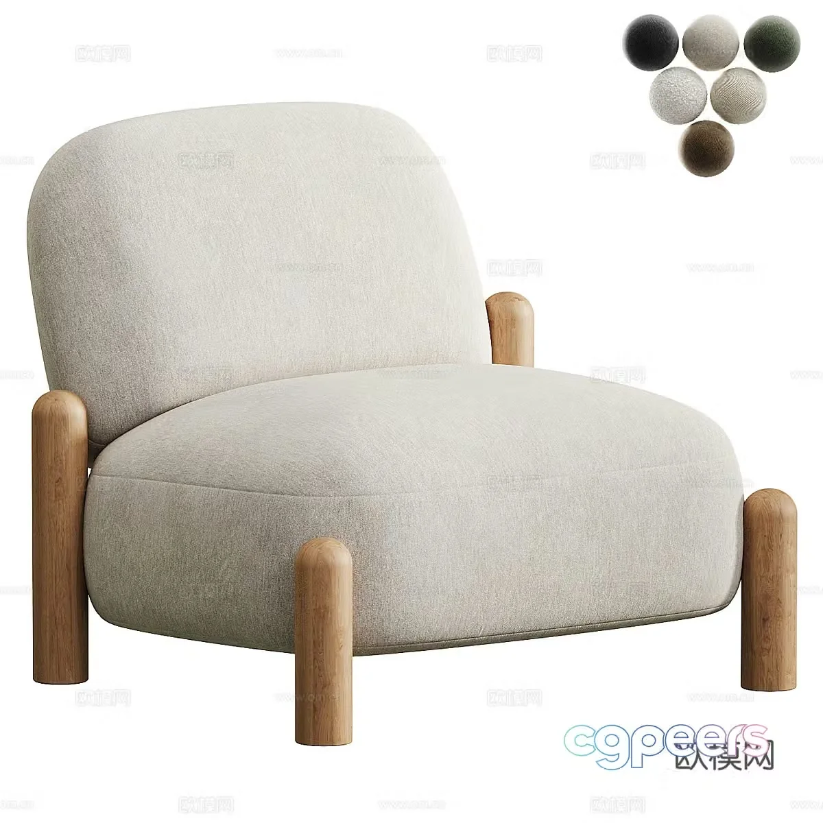 Cream style single sofa 3d model