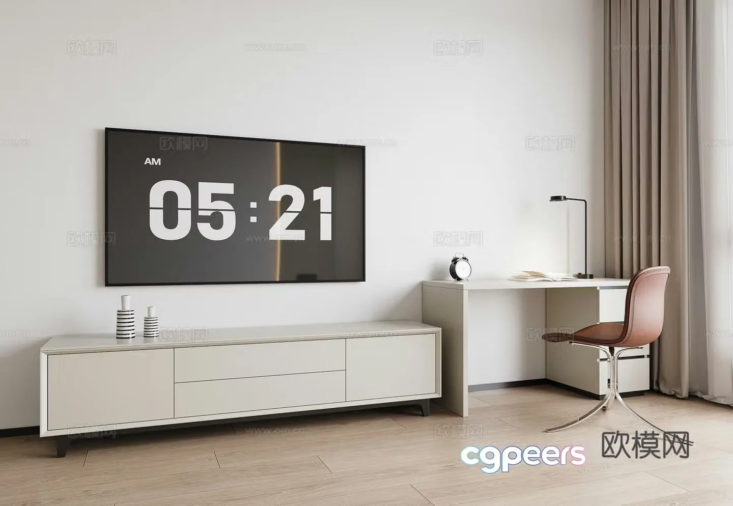 Cream finished desk TV cabinet 3d model