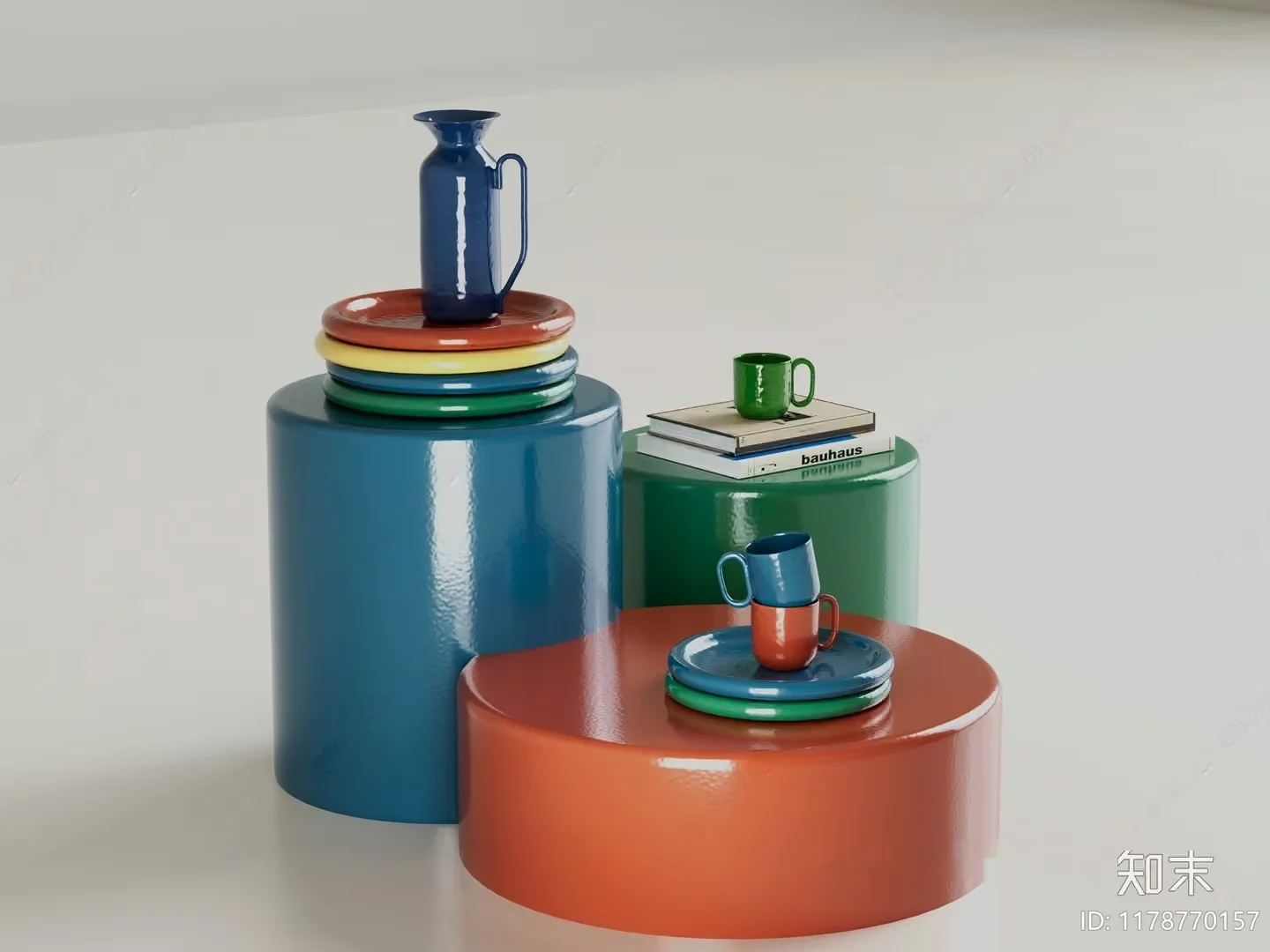 The Main Subject Is A Stack Of Colorful Dishes And Mugs On Top Of 3D Model – 5278 – CORONA Render