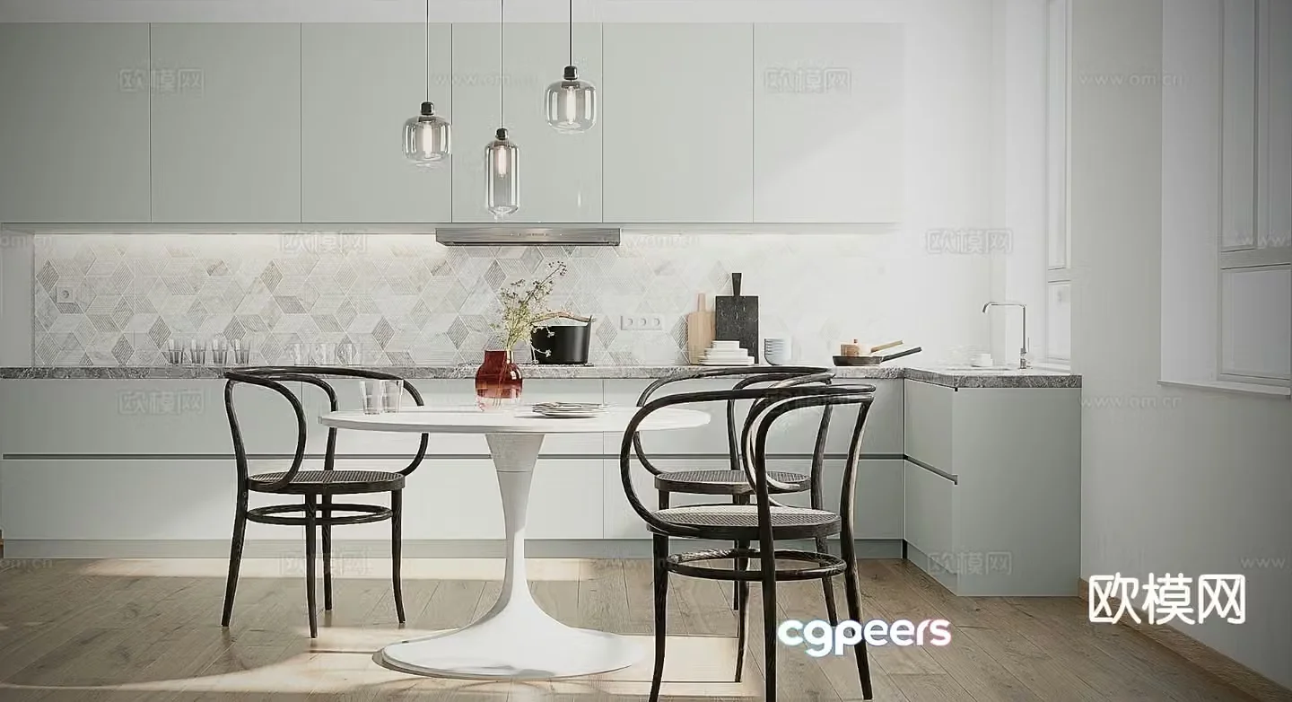 Modern round dining table and chairs 3d model