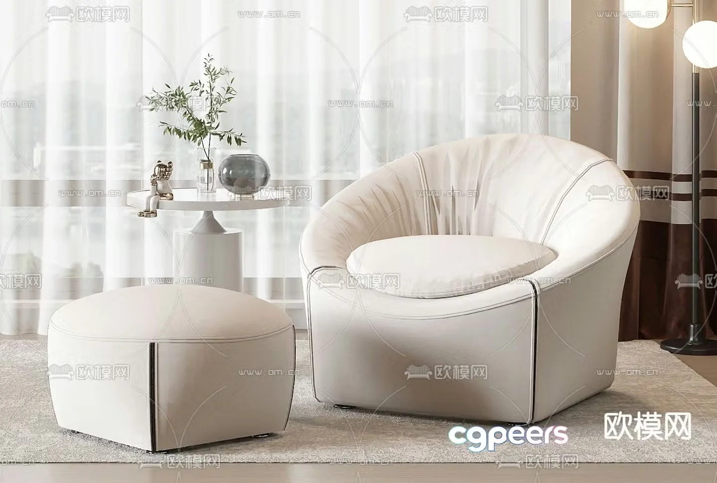 Single sofa leisure sofa footrest 3d model