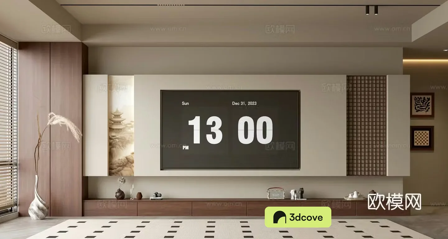 Wasabi Middle Style TV Background TV Cabinet Song style TV Background Wall Wasabi Life Room Ornament 3D Model