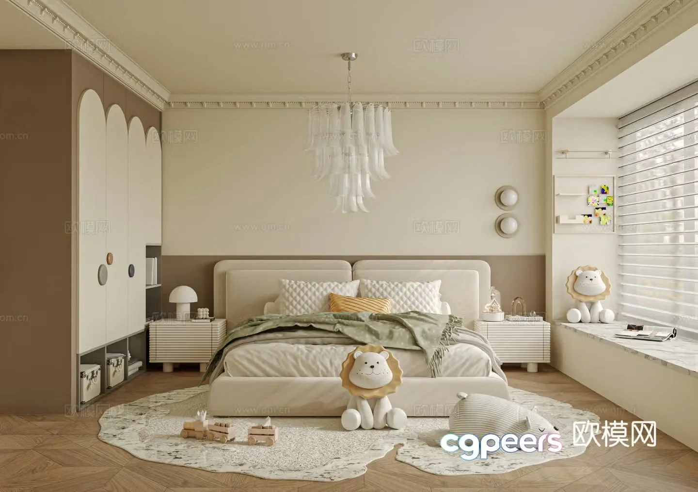 French children’s room bedroom bed nightstand 3d model
