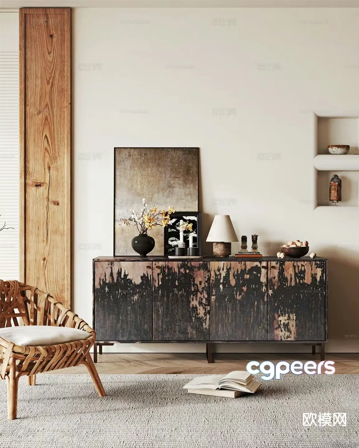 Wabi-sabi entrance cabinet side cabinet 3D model