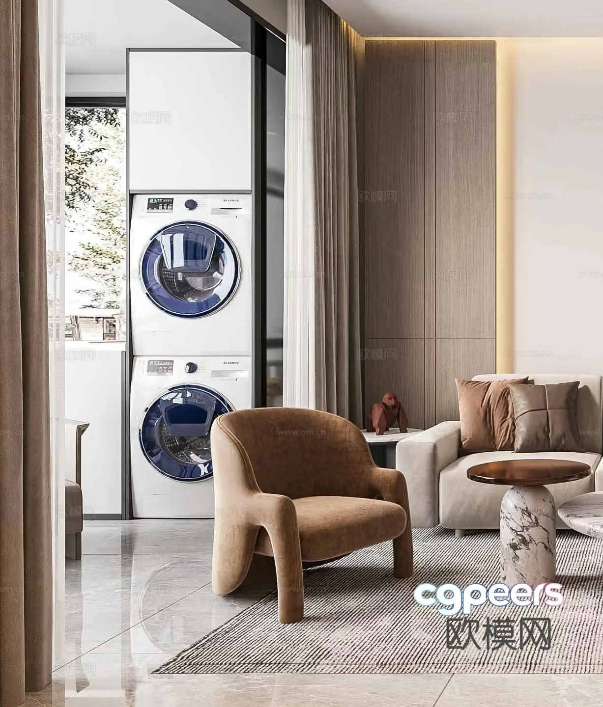 Modern leisure chair Light luxury leisure chair Simple leisure chair Side chair Side table corner table Washing machine 3D model