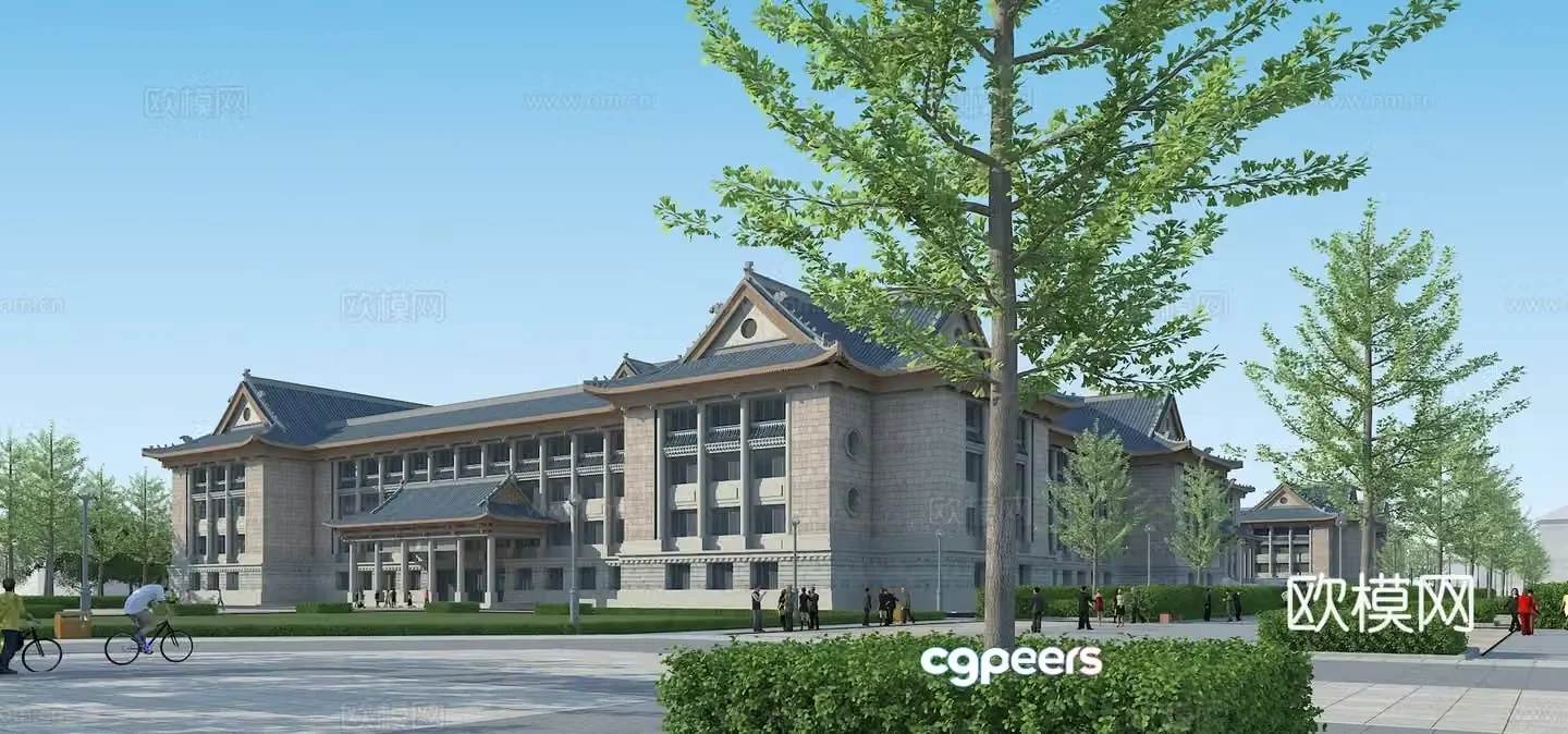 Chinese style office building exterior 3D model