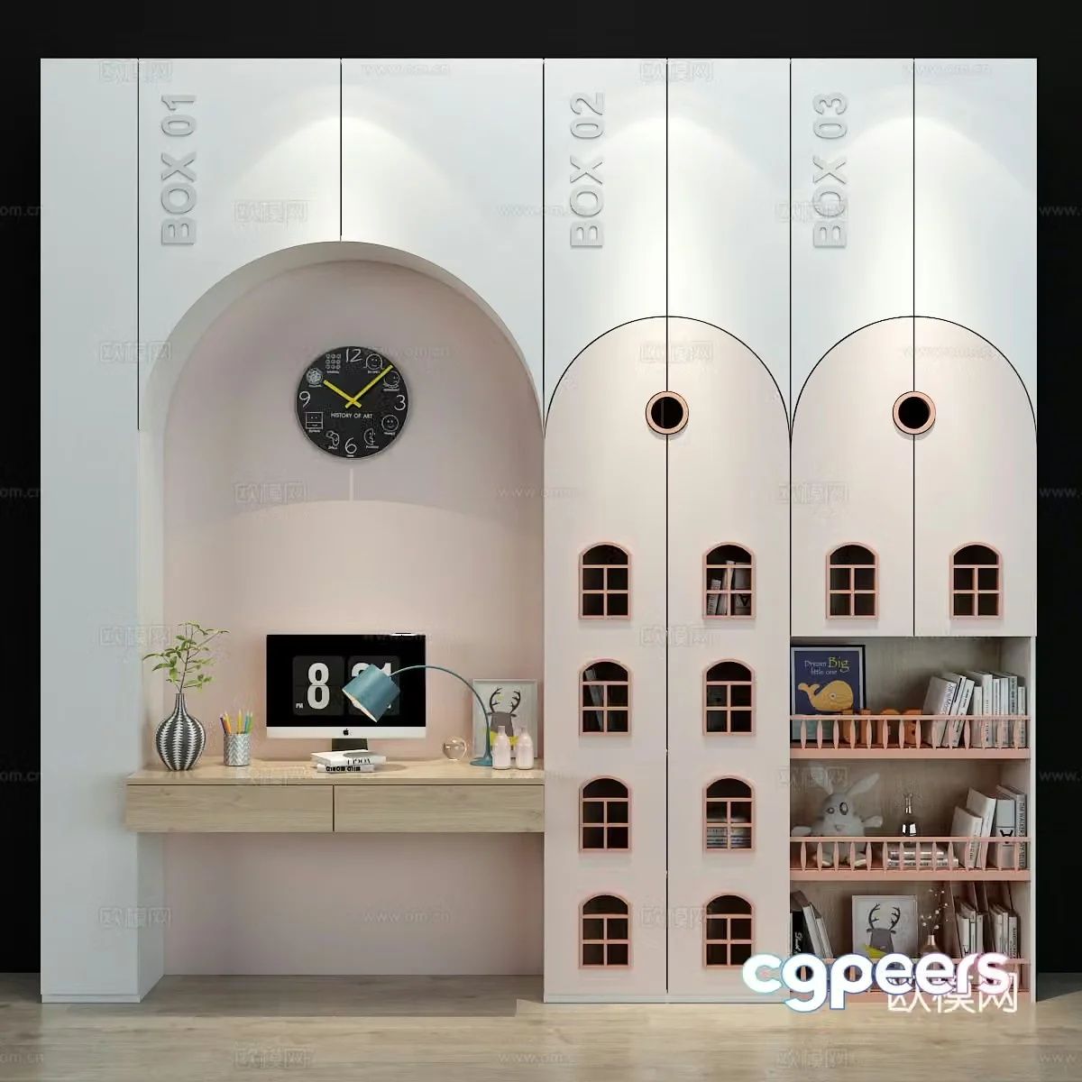 Modern creamy children’s bookcase 3d model