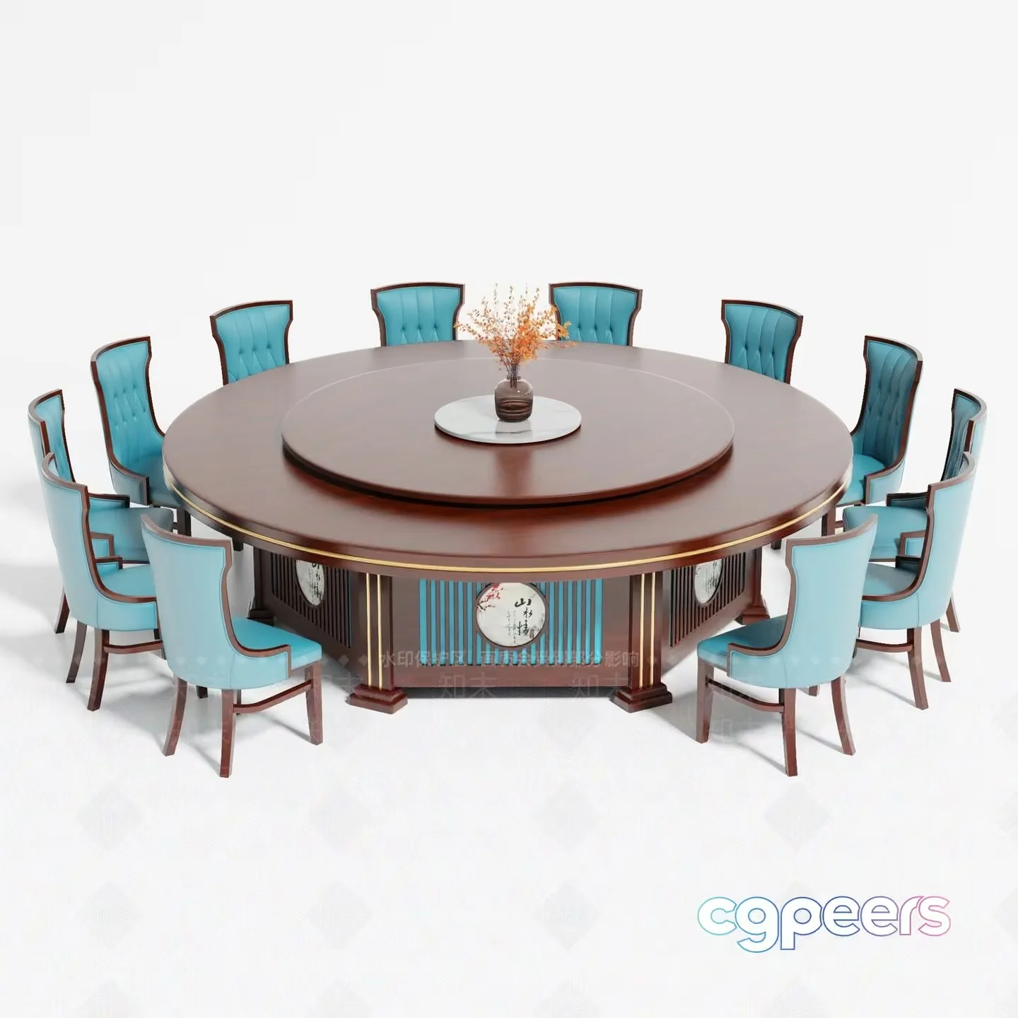 A Round Table With A Vase And Chairs 3D Model – 11886 – VRAY Render