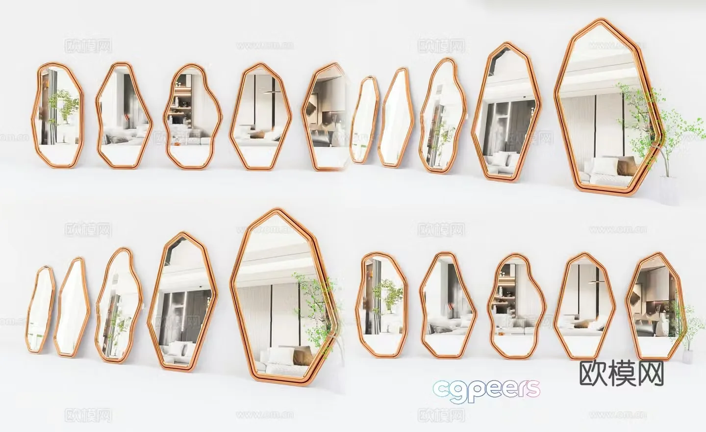 Modern floor-standing mirror full-body mirror decorative mirror irregular full-body mirror fitting mirror dressing mirror decorative 3D model