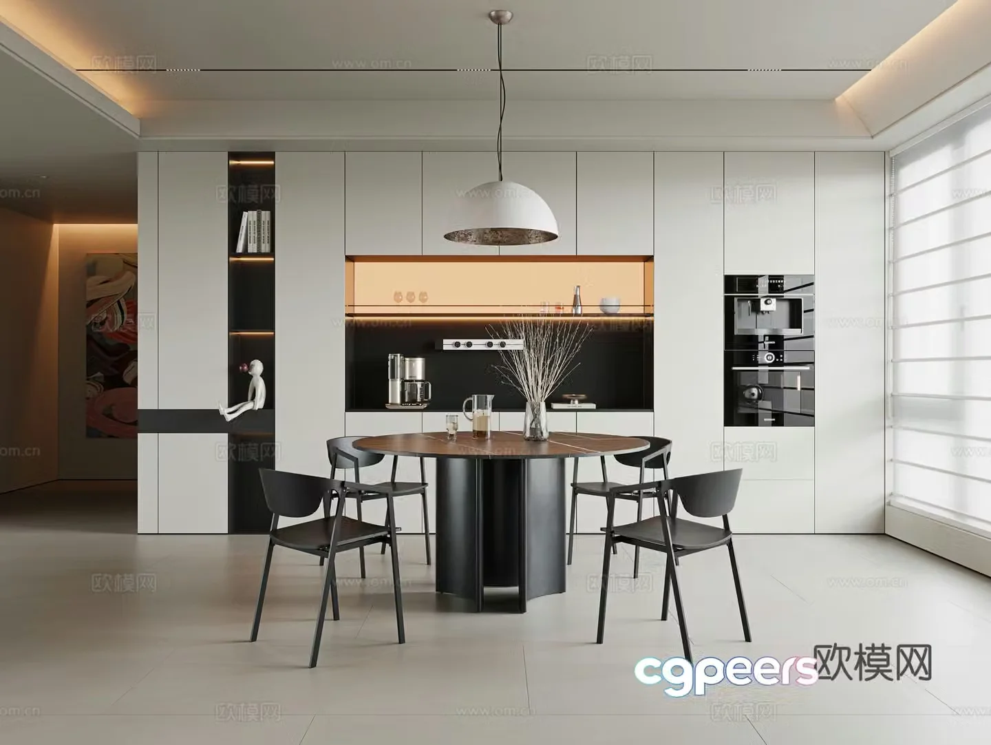 Modern minimalist dining room Round dining table Solid wood dining table Single chair Solid wood dining chair Sideboard 3D model