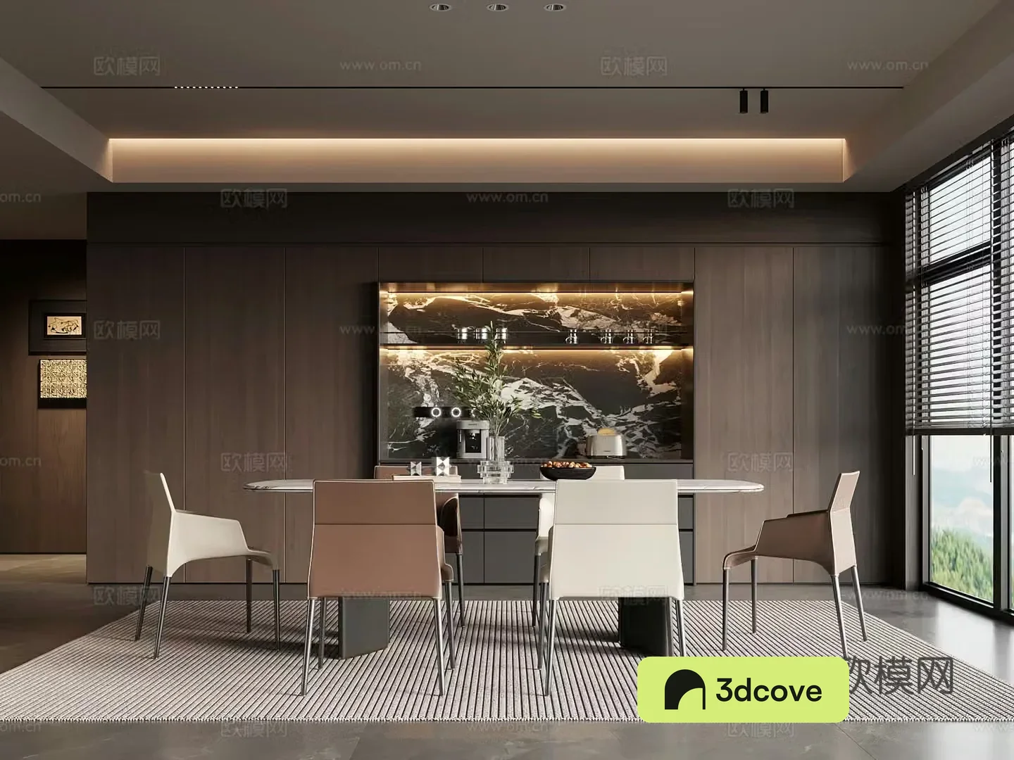 Home restaurant Modern Italian restaurant Wine cabinet Dining table and chair combination