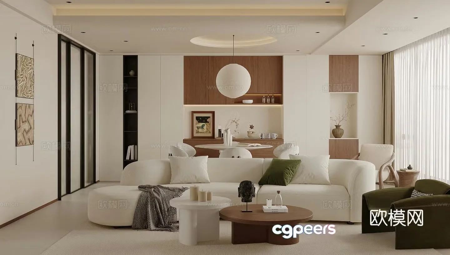 Medium style cream living and dining room 3D model