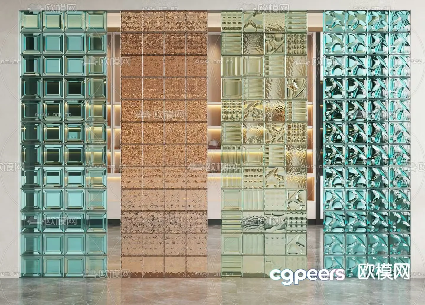 Stained glass brick partition 3d model