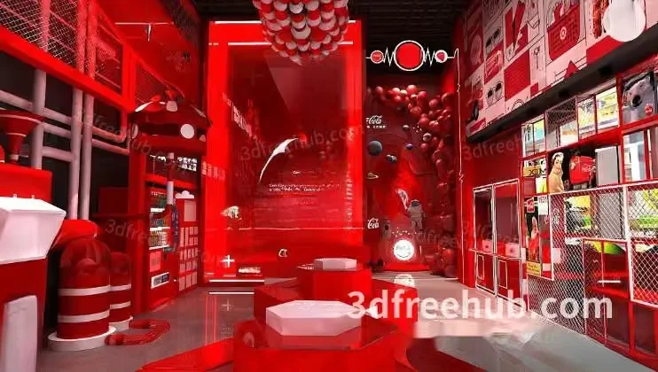 The Main Subject In This Image Is A Red Room With A Vending Machine And 3D Model – 18531 – VRAY Render