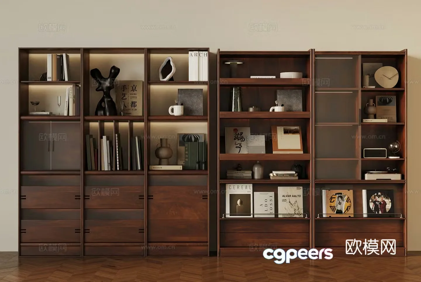 Middle-aged bookcase bookshelf ornaments 3D model