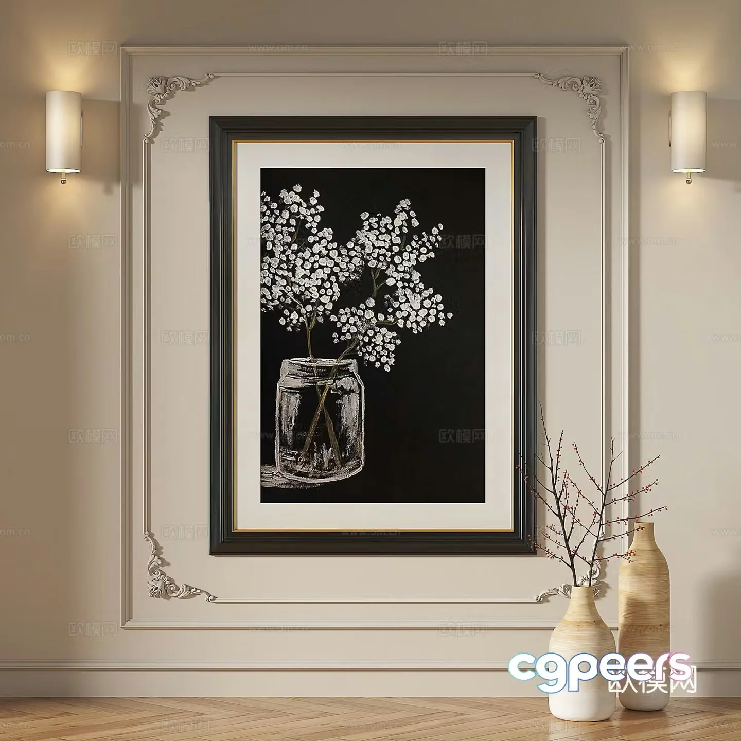French retro medieval modern simple light luxury decorative painting 3d model