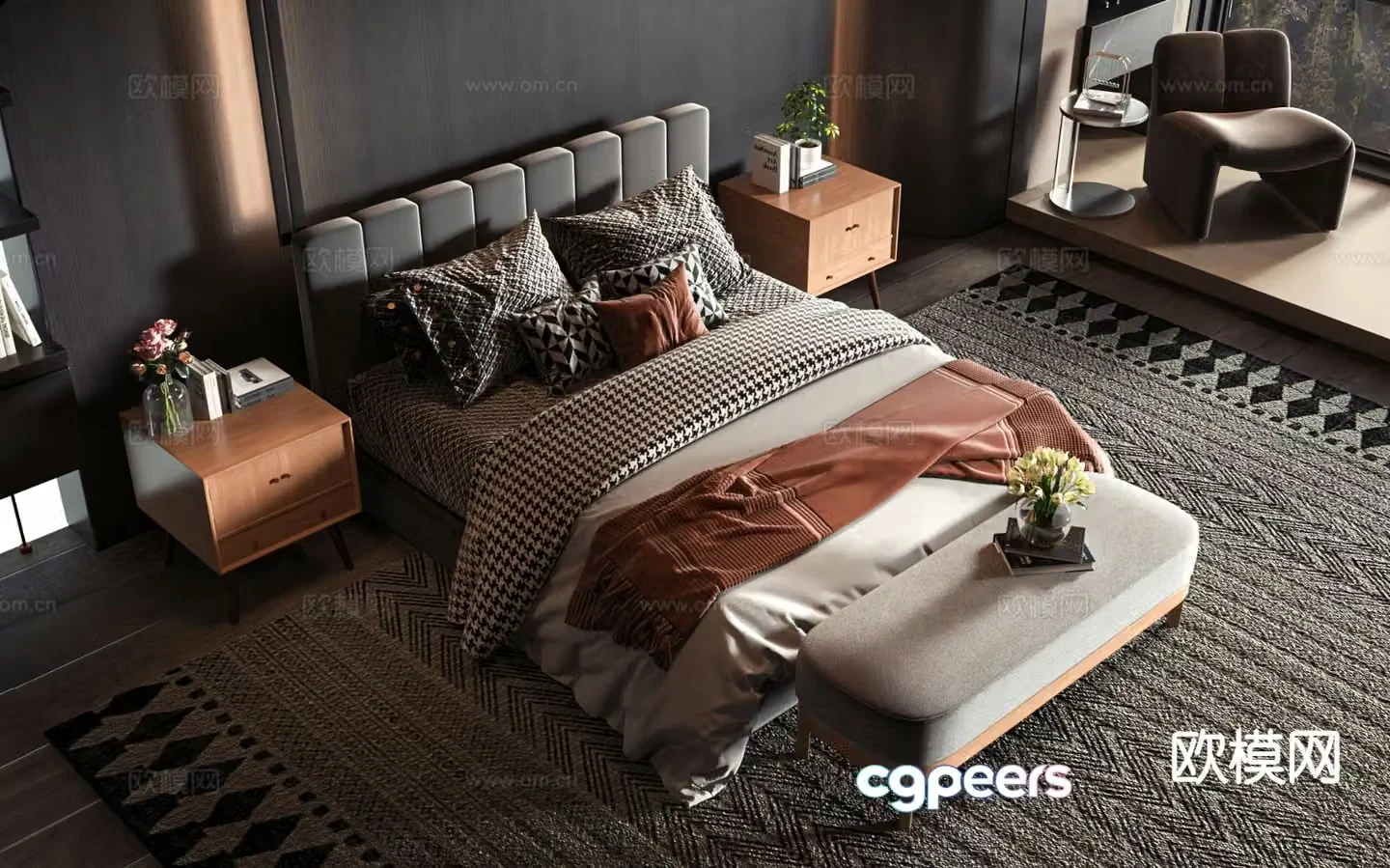 Modern double bed 3d model