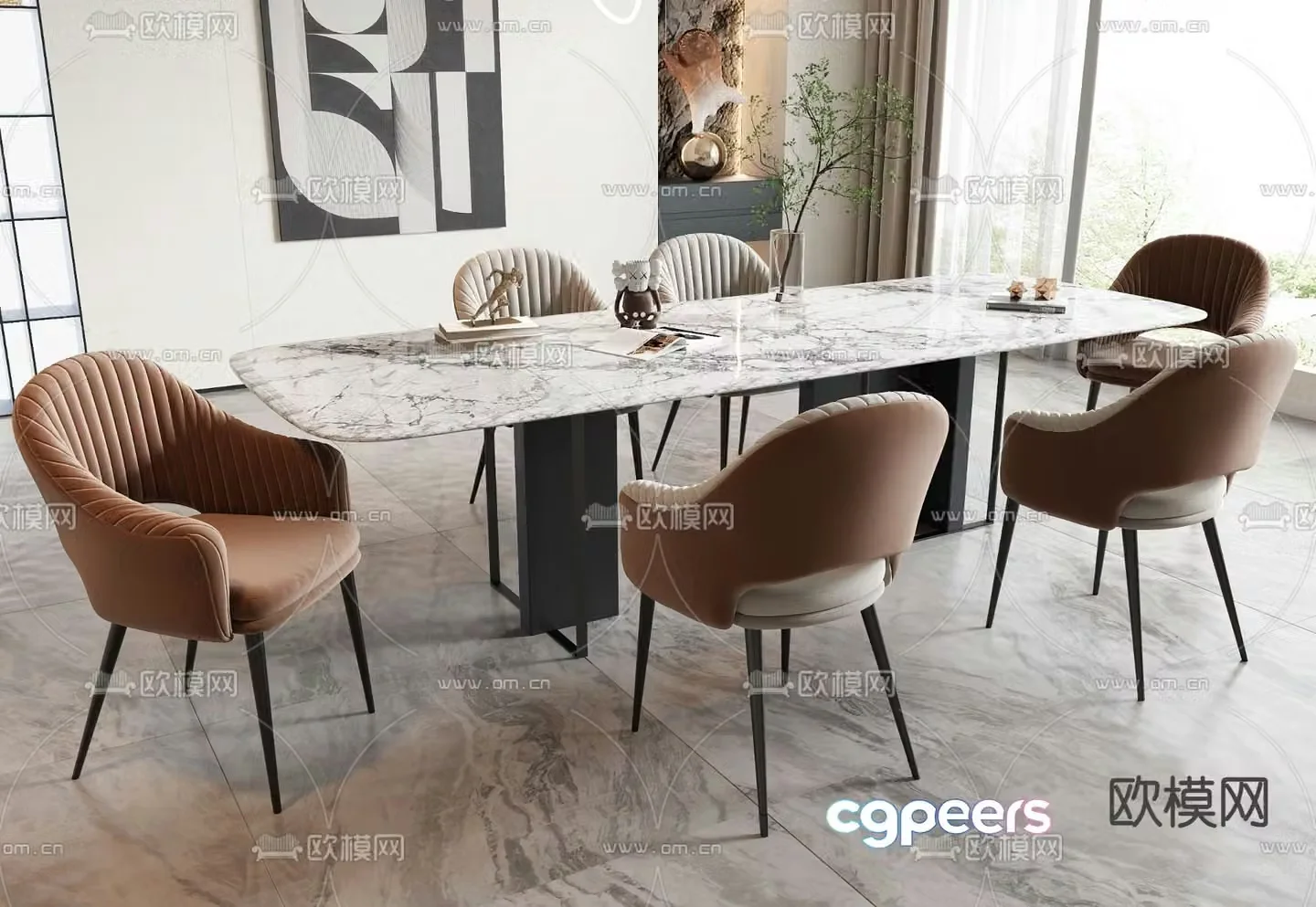 Bar dining table and chairs slate dining table 3d model