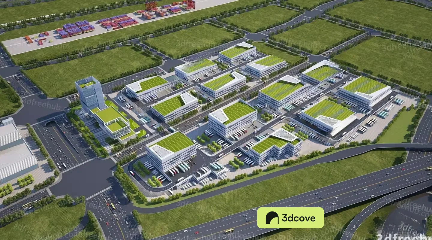 A Large-Scale 3D Rendering Of A Commercial Complex