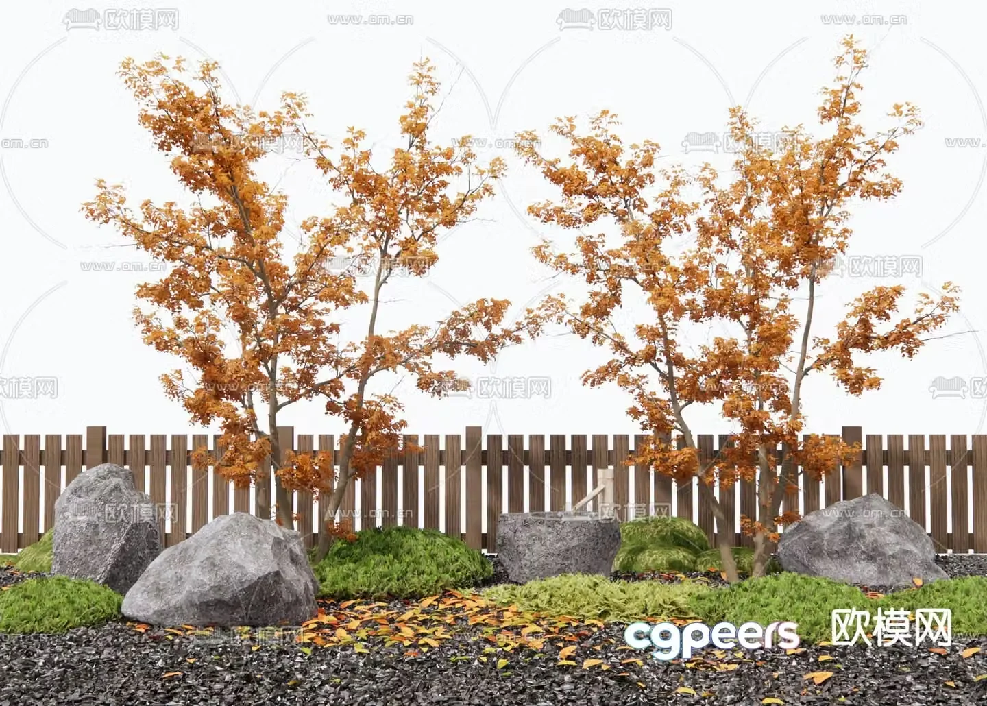 Courtyard landscape red maple landscaping 3D model
