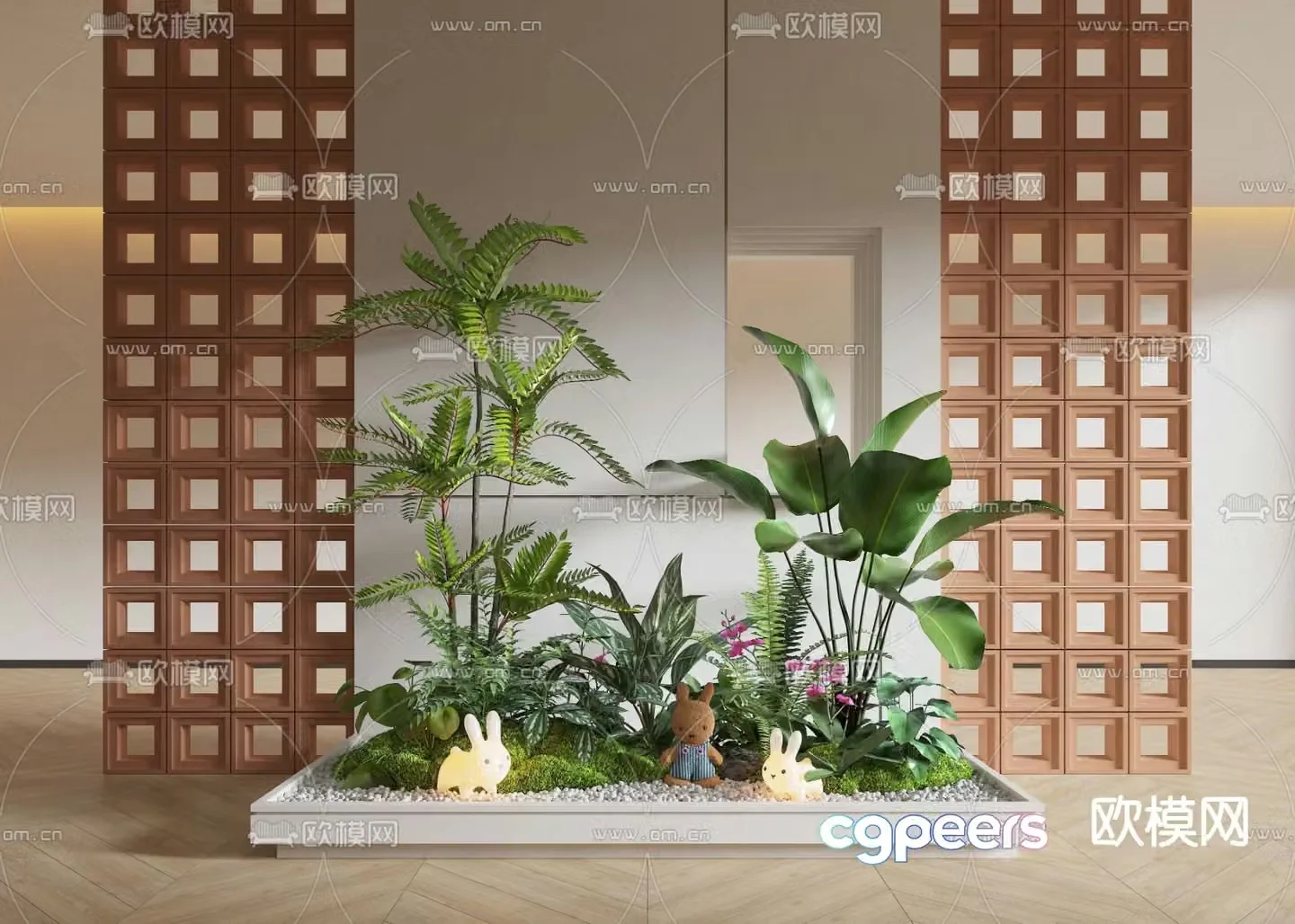 Indoor landscape plant landscaping cement brick 3d model