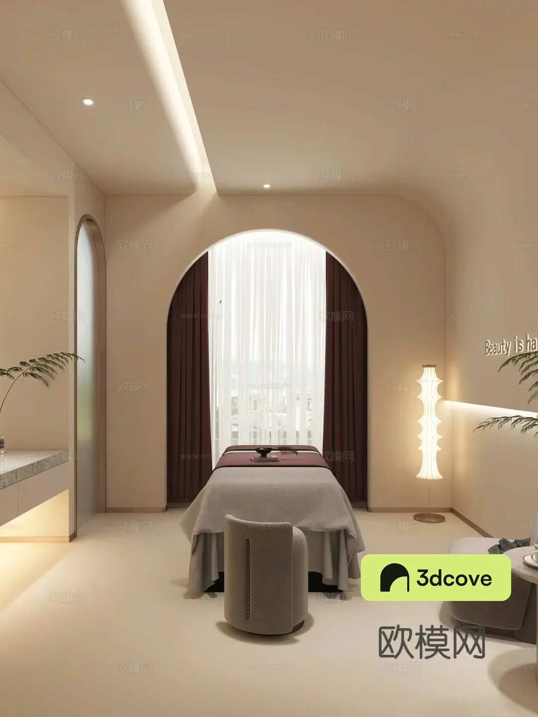 Modern Beauty Private Room Beauty Bed Lounge Chair Floor Lamp Drop Curtain
