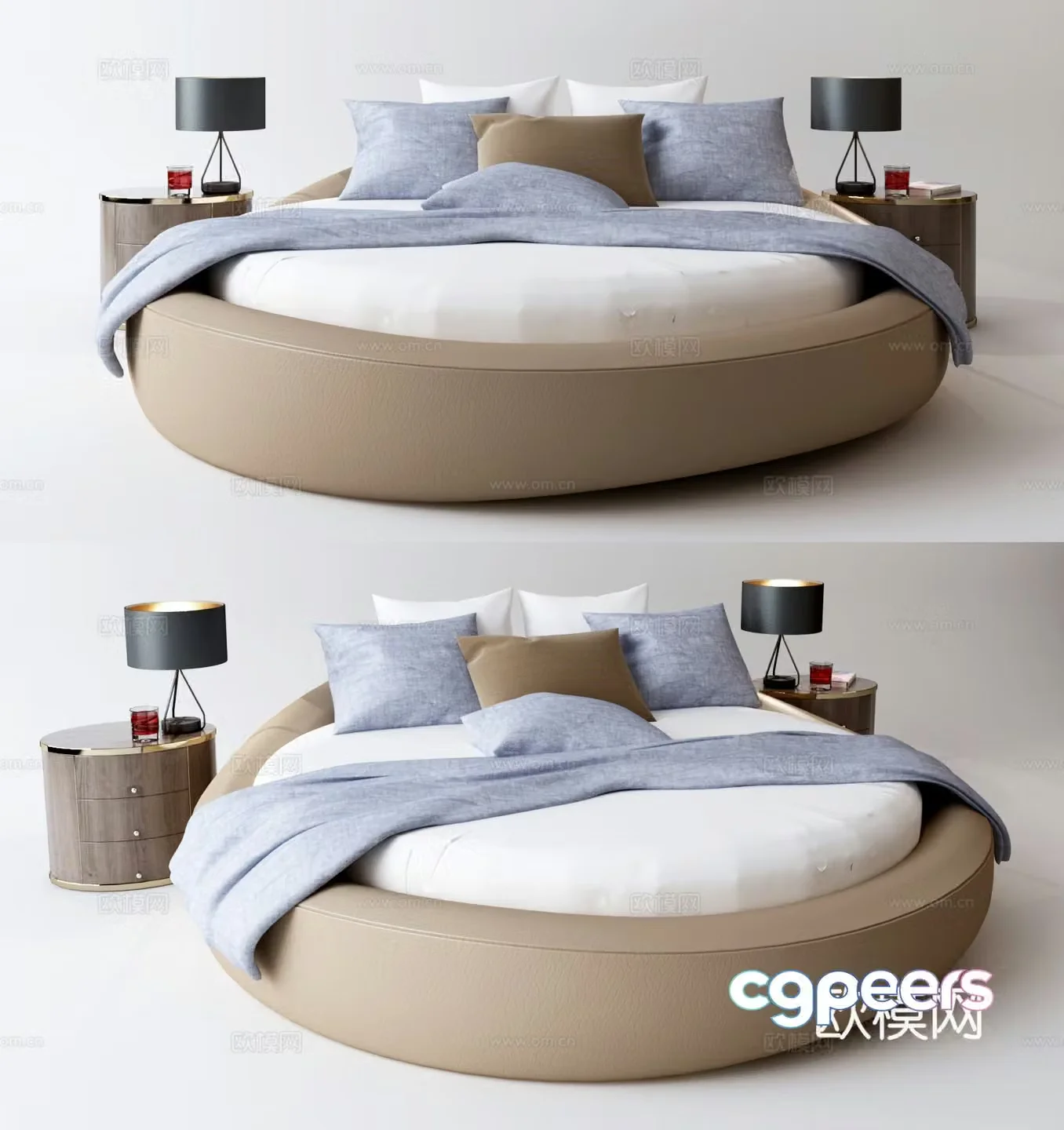 Modern round double bed nightstand 3d model
