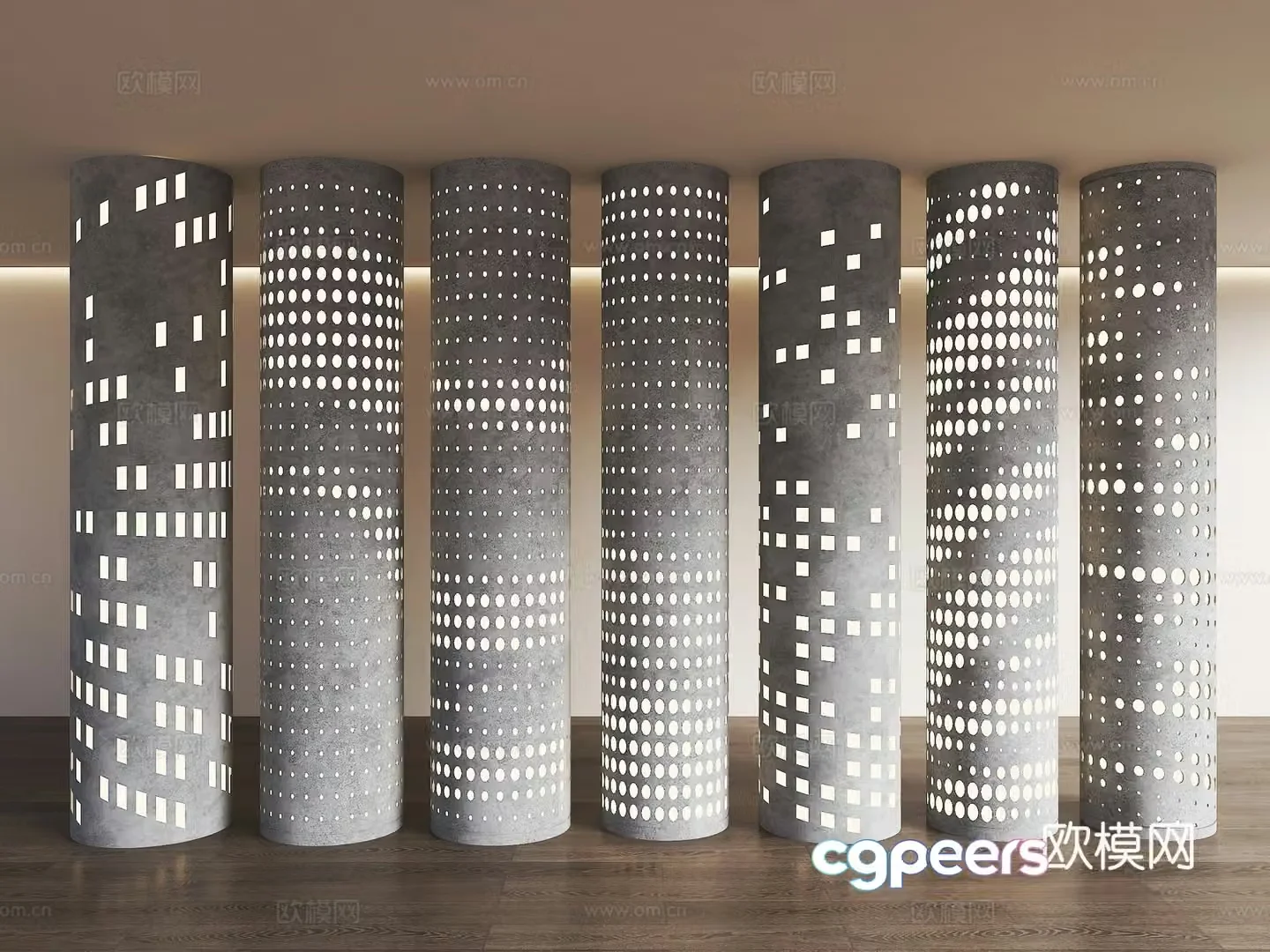 Modern punching column Hollow column Hollow column Gradient perforated column Luminous decorative column 3D model