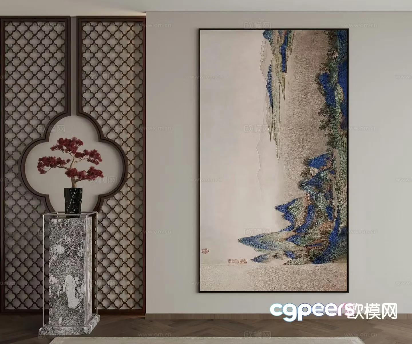 New Chinese style decorative painting landscape painting hanging painting 3D model