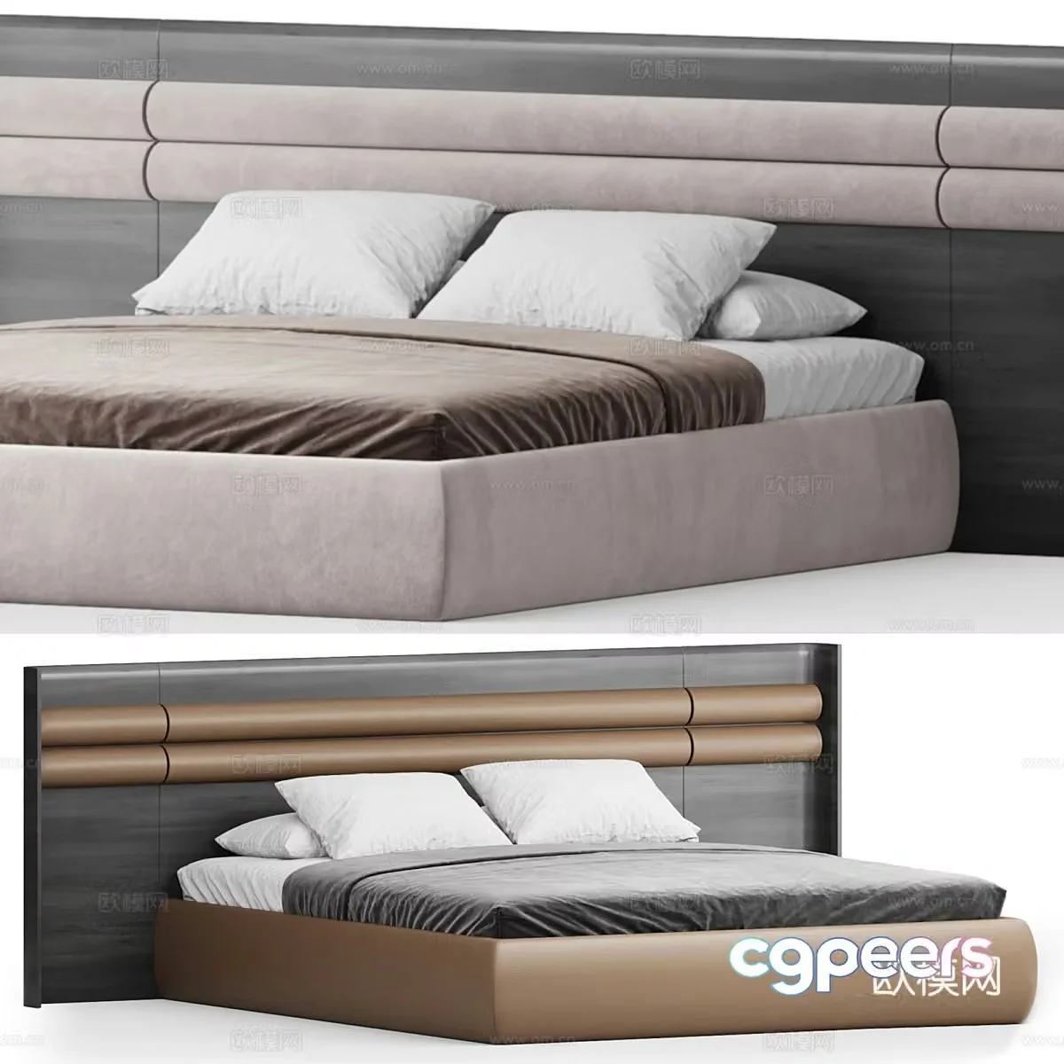 New Chinese style light luxury Sunrise fabric leather double bed 3D model