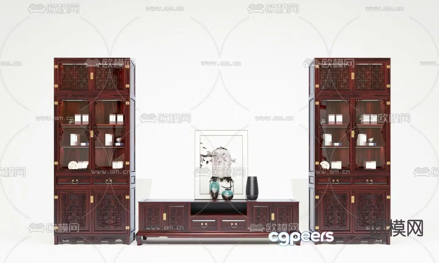 Chinese style TV cabinet top box cabinet 3d model