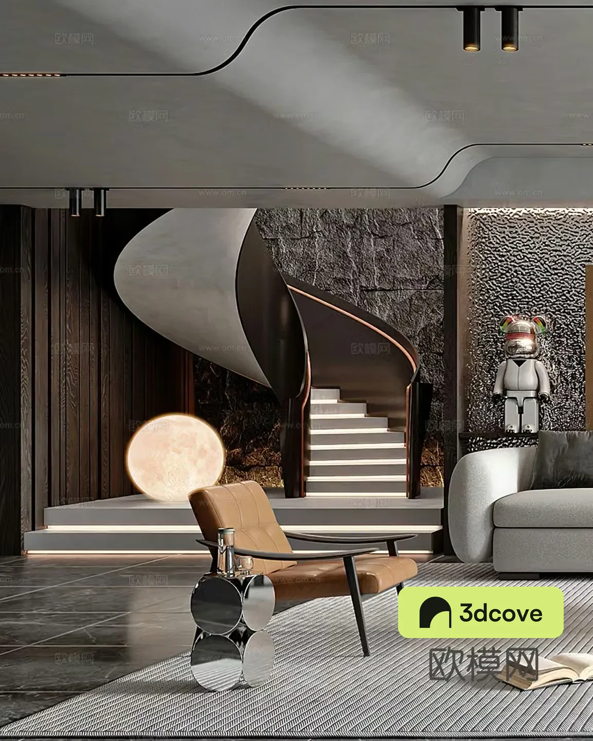 Modern leisure chair spiral stairs moonlight Italian light luxury violent bear sculpture ornament 3d model