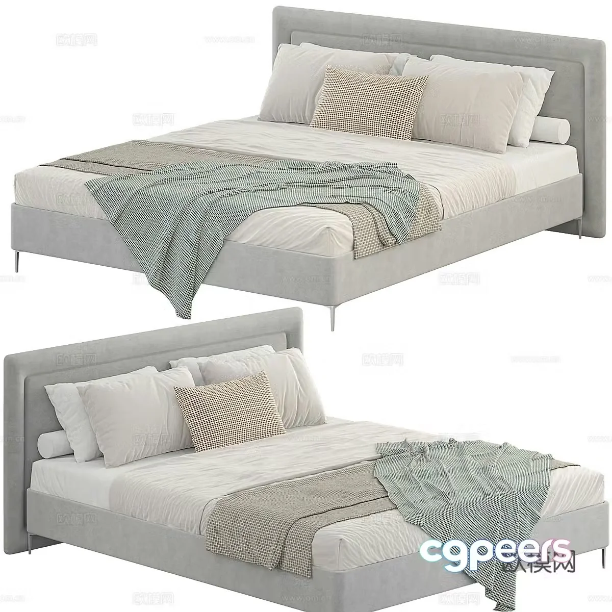 New Chinese Fiuggi fabric double bed 3D model
