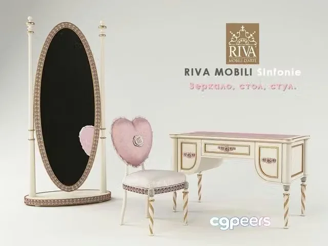 3ds Max Free – Oval Mirror, desk, chair Riva Mobili Sinfonie set