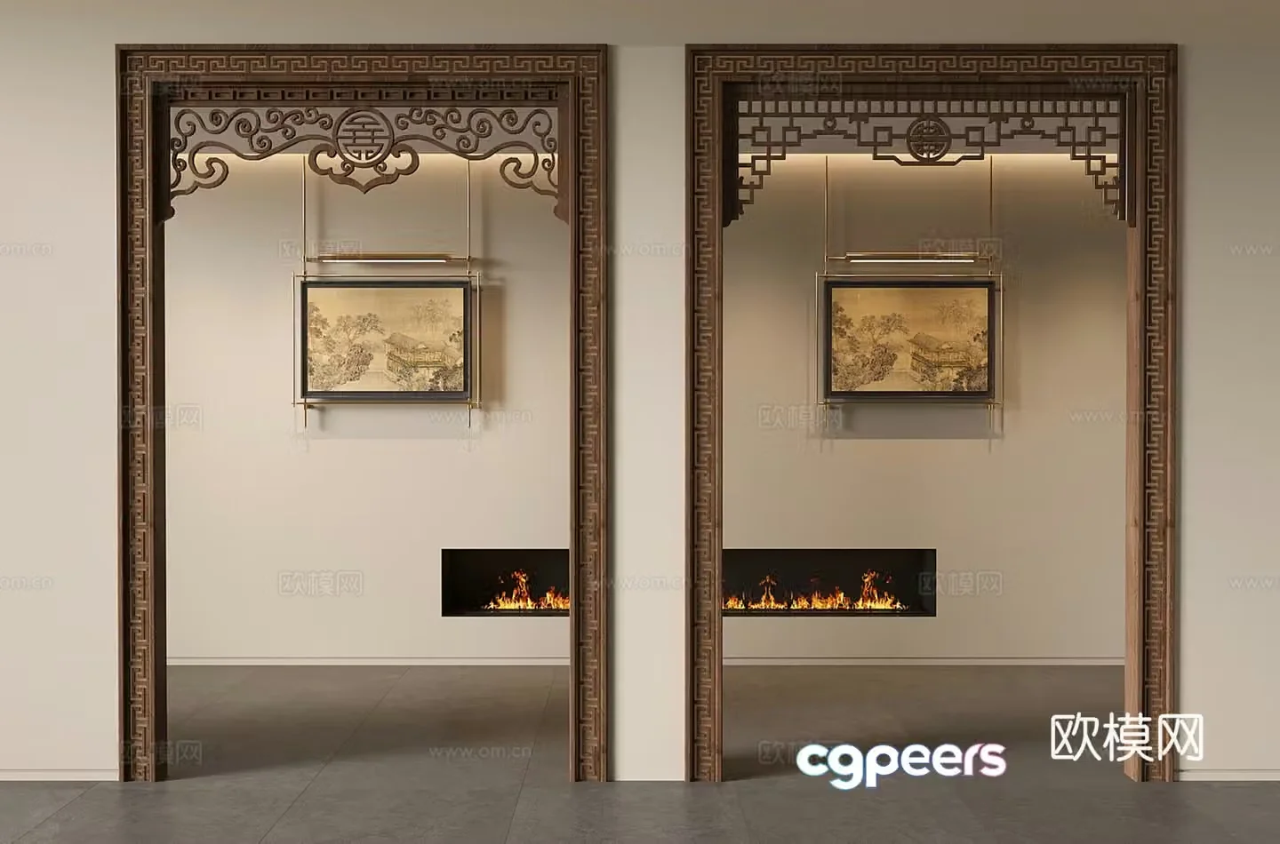 Chinese door cover door arch door hole lattice carving door lintel hanging falling 3D model
