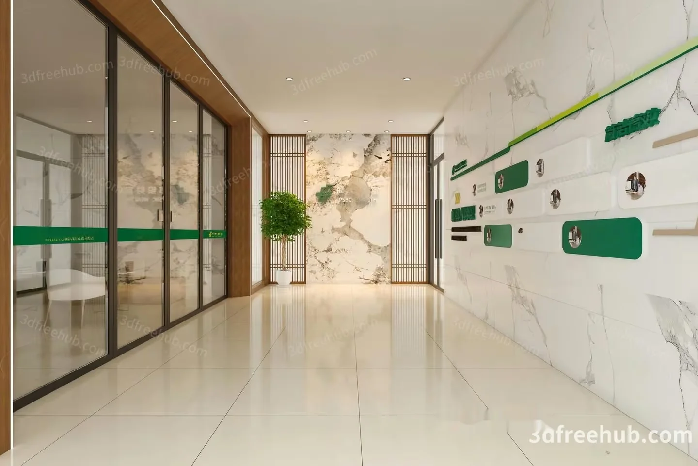 A Modern Office Hallway 3D Model – 18586 – VRAY Render