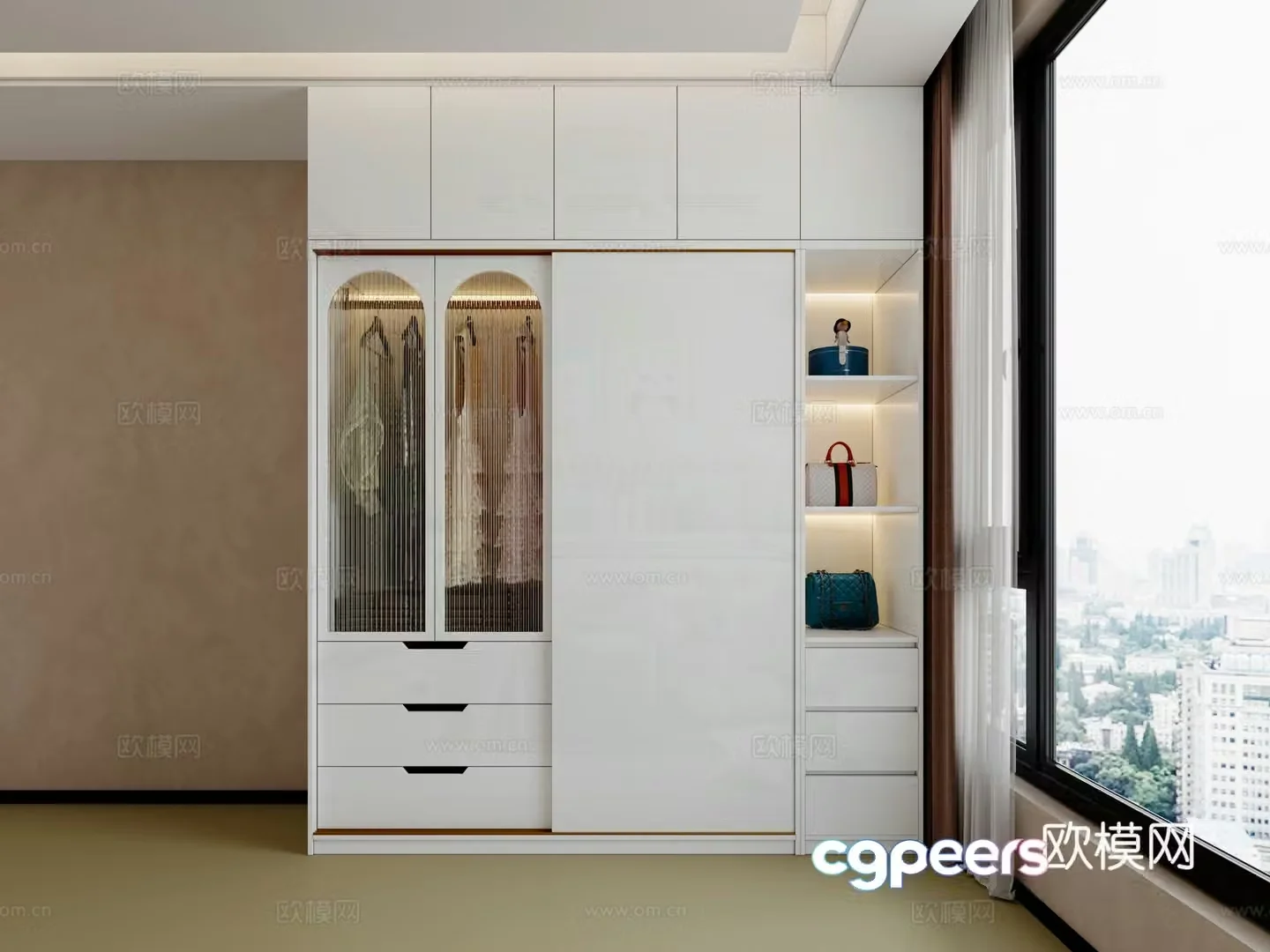 Modern minimalist wardrobe sliding door wardrobe finished wardrobe custom wardrobe open wardrobe 3d model